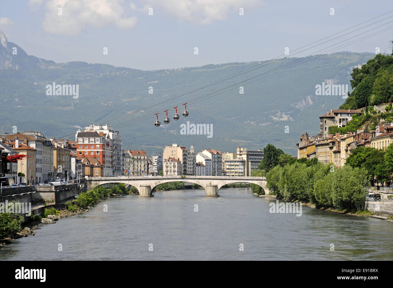 Funivia sul fiume Isere a Fort de la Bastille Foto Stock