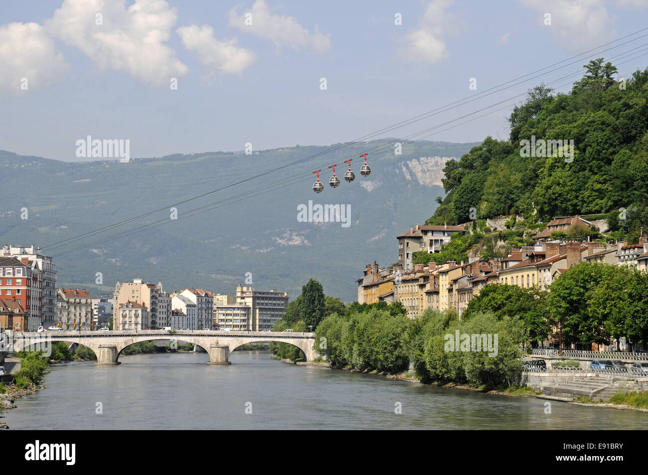 Funivia sul fiume Isere a Fort de la Bastille Foto Stock