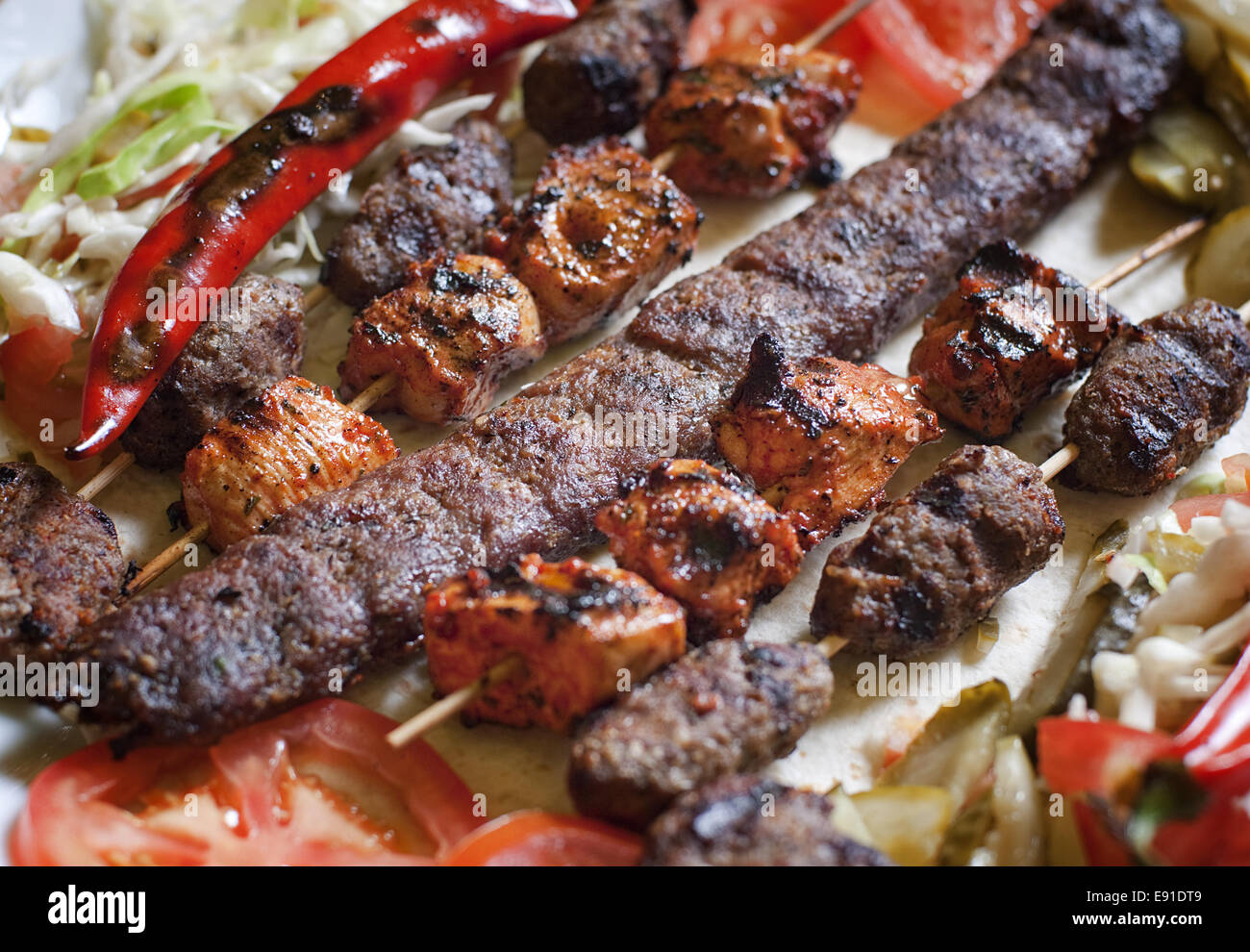 Selezione di tradizionali kebab turco Foto Stock
