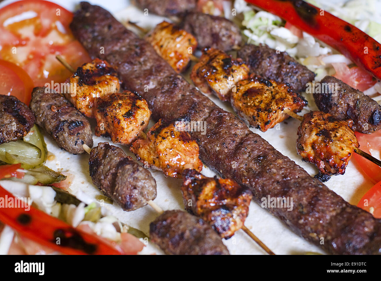 Selezione di tradizionali kebab turco Foto Stock