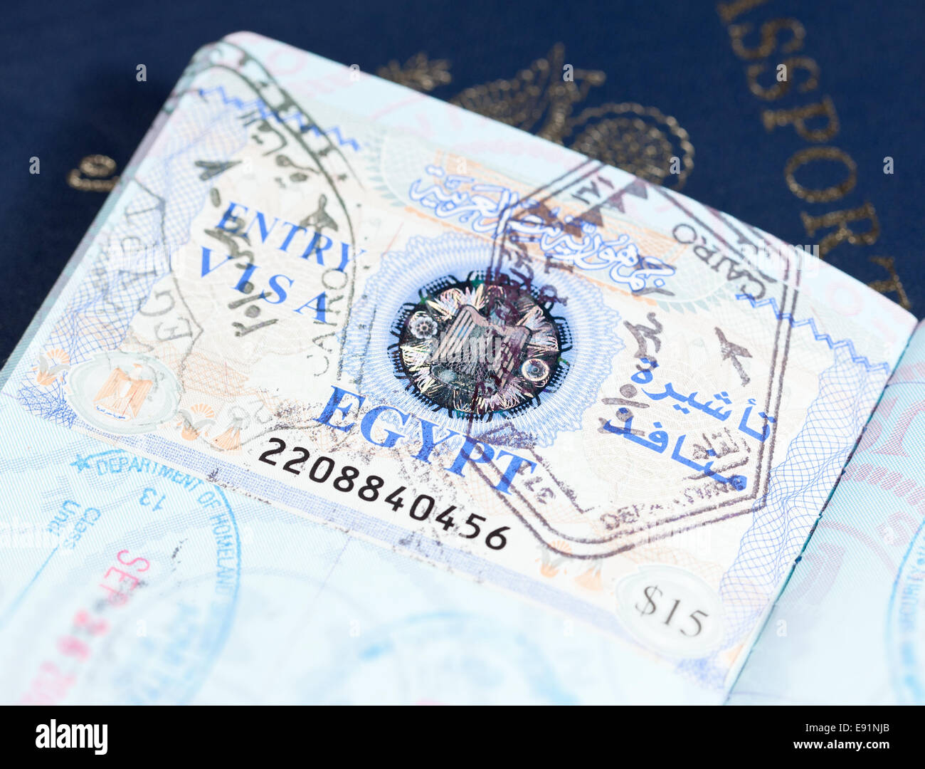 Visa timbri nel passaporto americano Foto Stock