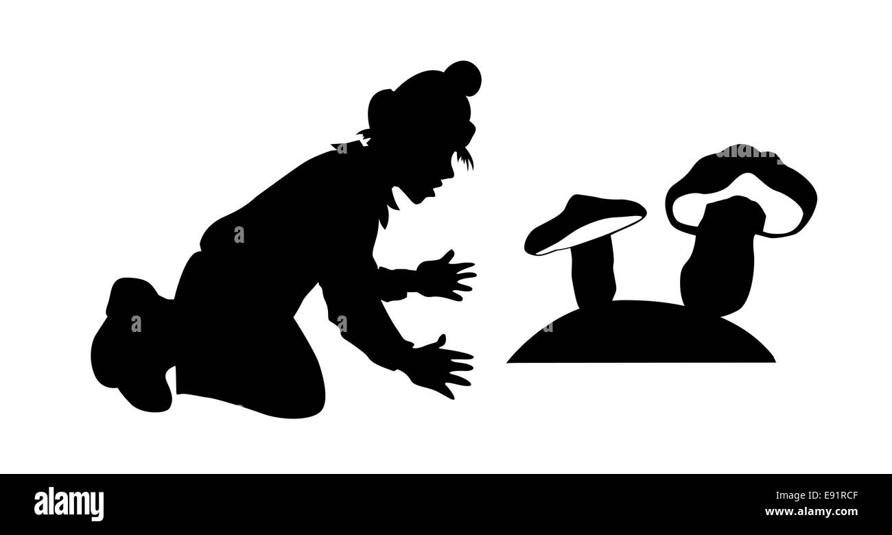 Ragazzo con fungo su sfondo bianco Foto Stock