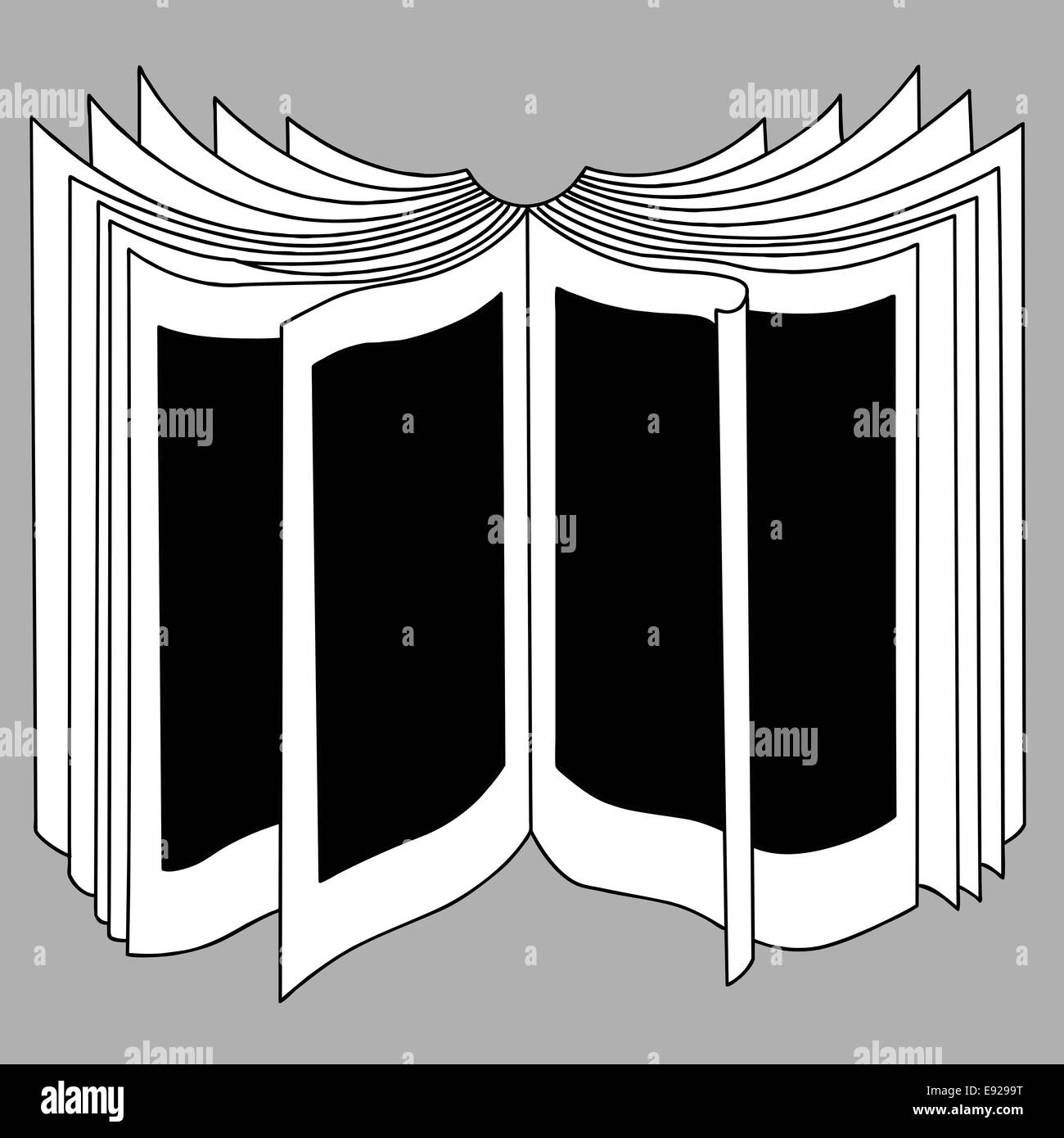 Apertura di libro silhouette su uno sfondo grigio Foto Stock