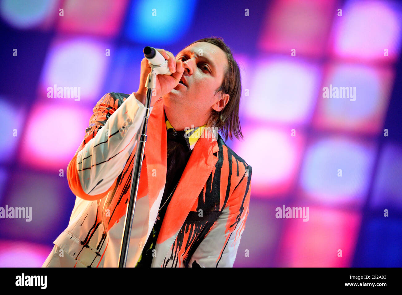 Barcellona - 29 Maggio: Arcade Fire (indie rock band basata a Montreal, Quebec, Canada) esegue presso Heineken Primavera Sound 2014. Foto Stock