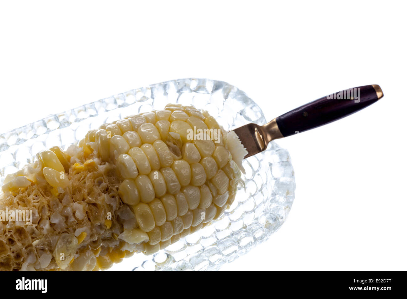 Il granturco dolce cotto nel piatto di vetro Foto Stock