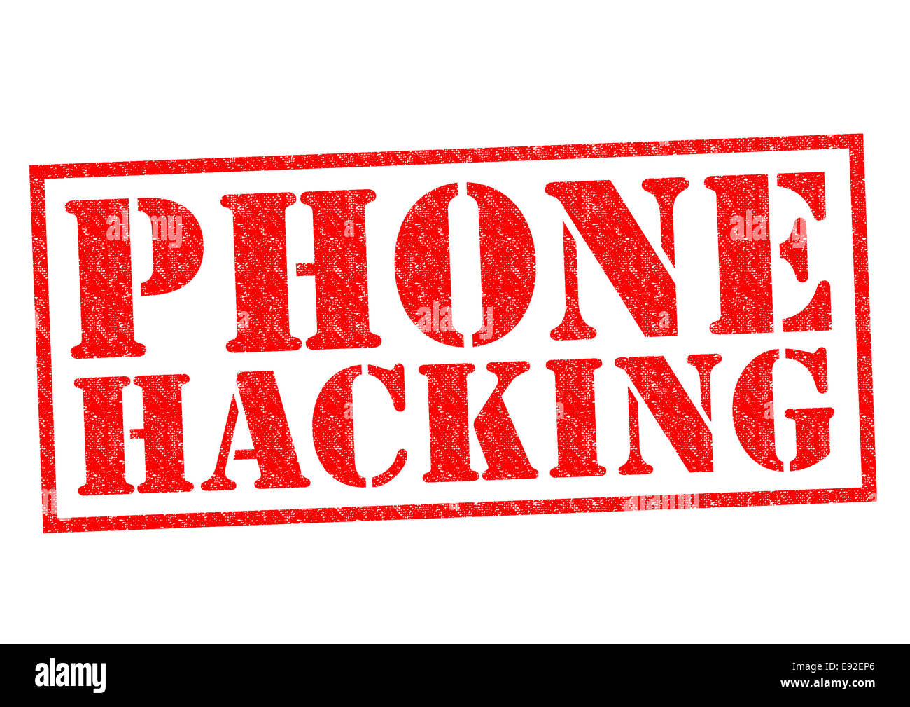 Telefono rosso hacking timbro di gomma su uno sfondo bianco. Foto Stock