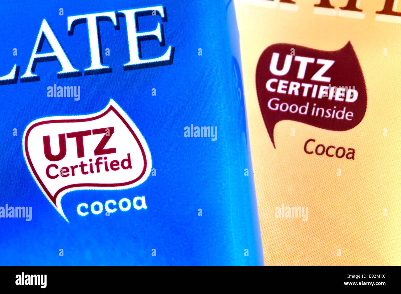 Chocolate Bar wrapper con UTZ logo di certificazione - supporta l agricoltura sostenibile Foto Stock