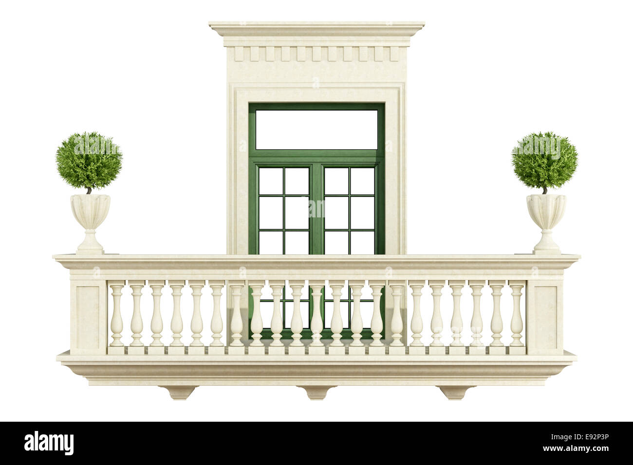 Classic balcone balaustra con finestra isolato su bianco - 3D rendering Foto Stock