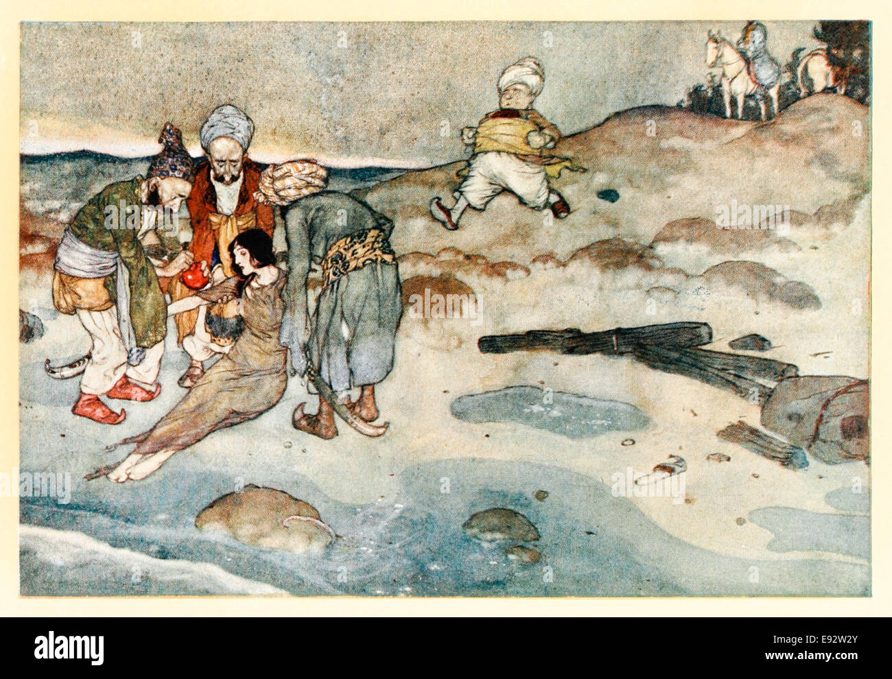 La principessa di Deryabar naufrago - Edmund Dulac illustrazione da 'La storia della Principessa di Deryabar" in "Stories da Le Mille e Una Notte". Vedere la descrizione per ulteriori informazioni Foto Stock