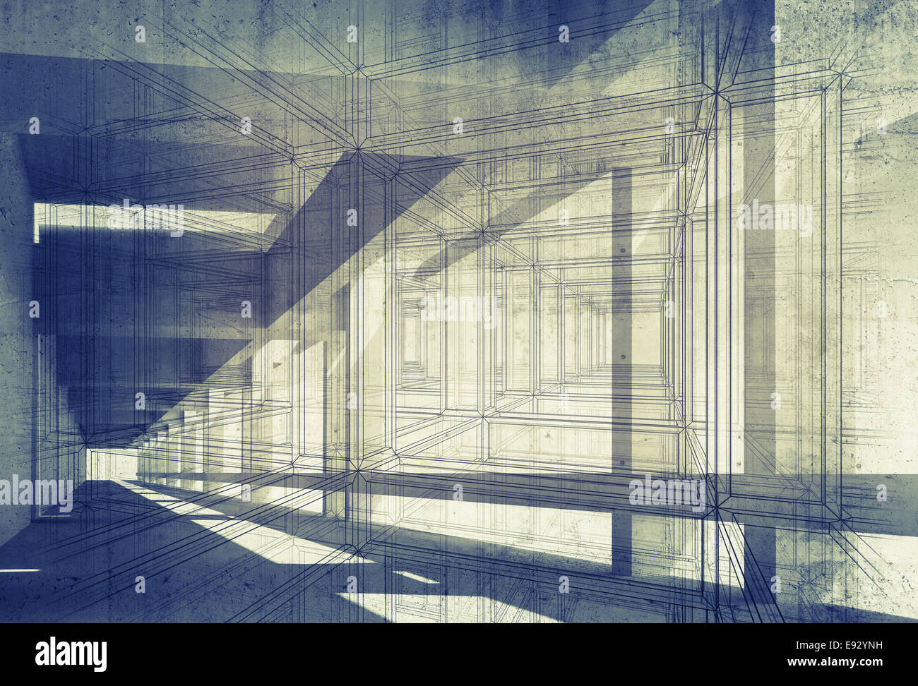 Abstract architettura 3D sfondo con vista prospettica del corridoio blu Foto Stock