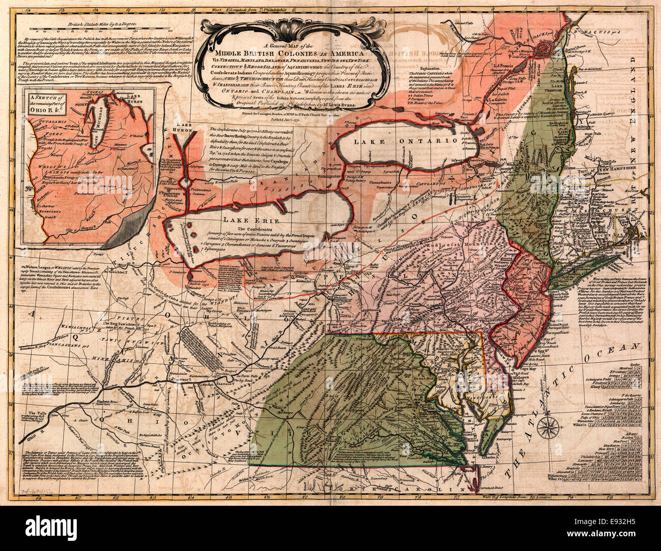 Una mappa generale del medio colonie britanniche in America, cioè Virginia, Maryland, Delaware, Pensilvania, New Jersey, New York, Connecticut e Rhode Island, 1771 Foto Stock