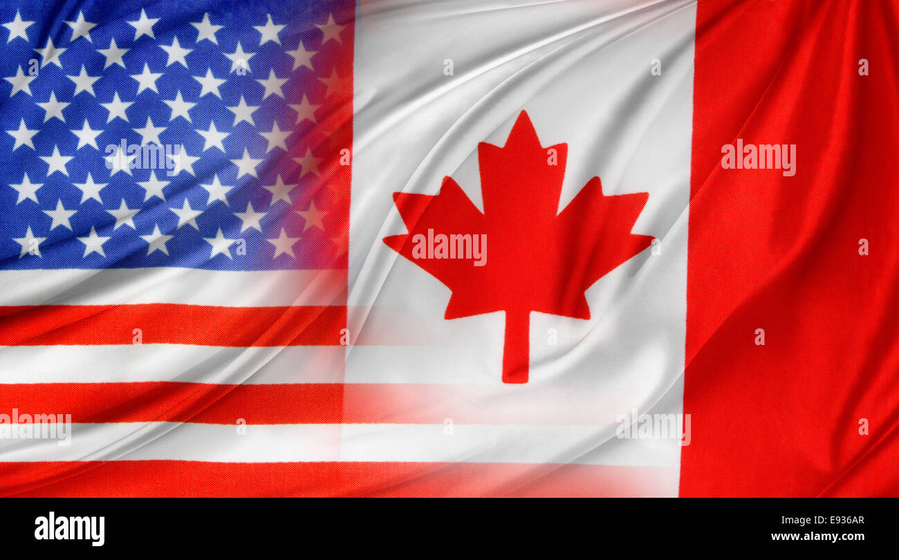 Americano e canadese bandiere insieme Foto Stock
