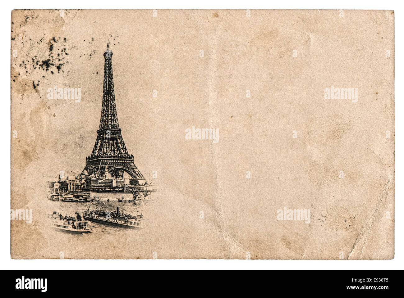 Rara cartolina vintage con la Torre Eiffel a Parigi, Francia, ca. 1894. età grungy carta. stile retrò tonica foto Foto Stock