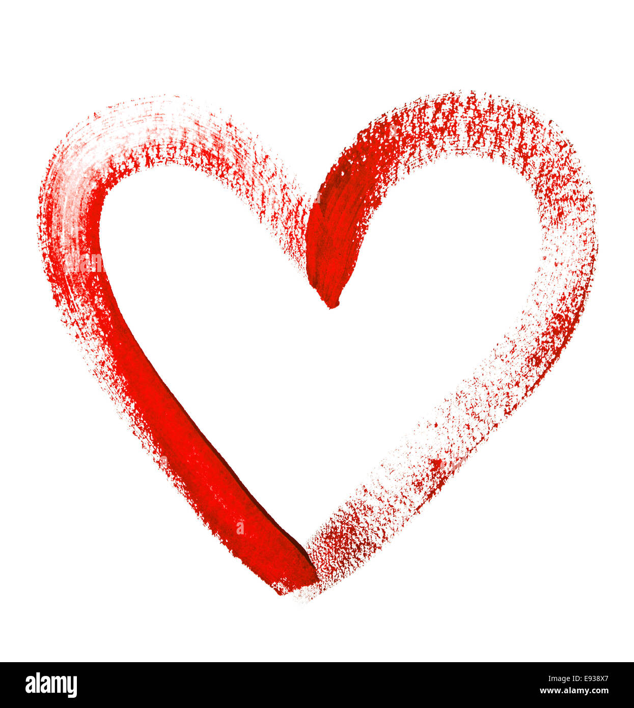 Acqua verniciato di colore cuore rosso su sfondo bianco. disegno ad acquerello Foto Stock
