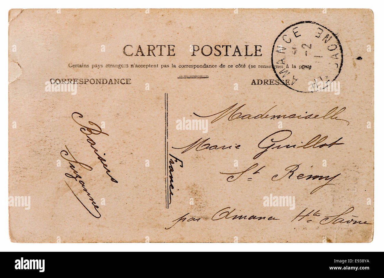 Francese antico cartolina da Parigi. sentimentale vintage stile retrò sfondo della carta Foto Stock
