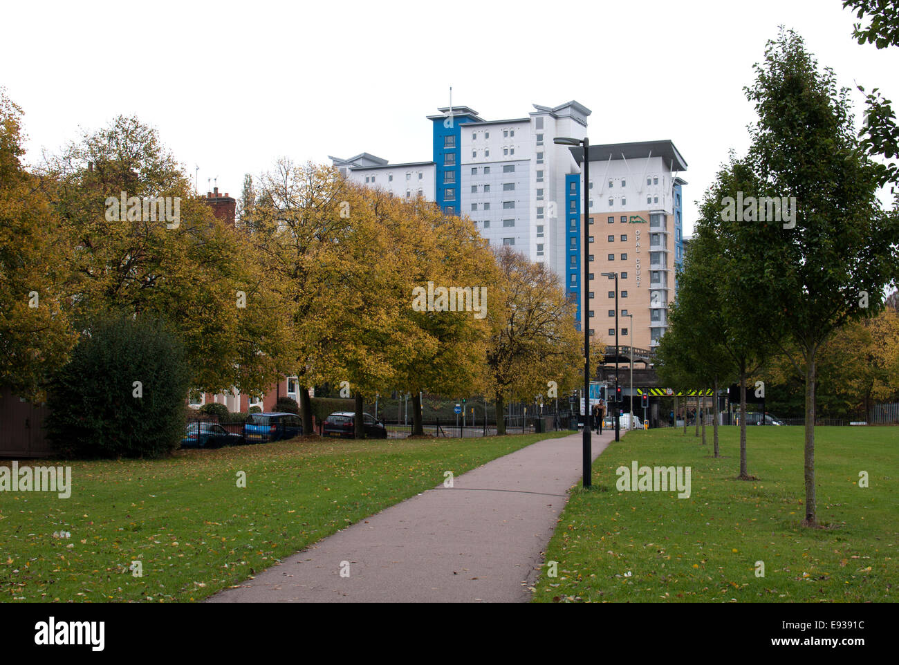 Nelson Mandela Park e Opal Corte alloggi per studenti, Leicester, Regno Unito Foto Stock