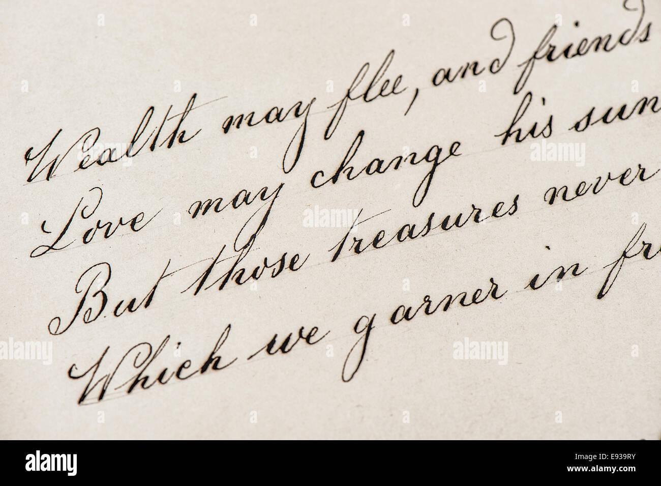 Vecchia grafia. Pagina di vintage libro di poesie. grunge sfondo della carta Foto Stock