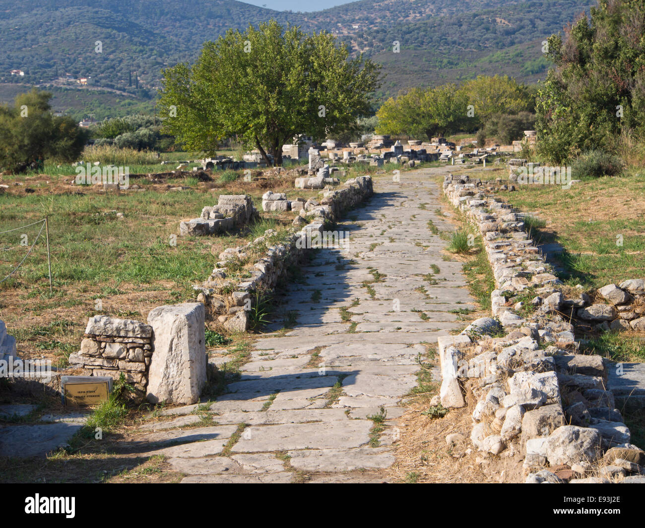 Heraion di Samos,santuario alla dea Hera di Samo Grecia, un sito Patrimonio Mondiale dell'UNESCO, la rimanente parte di strada in marmo Foto Stock