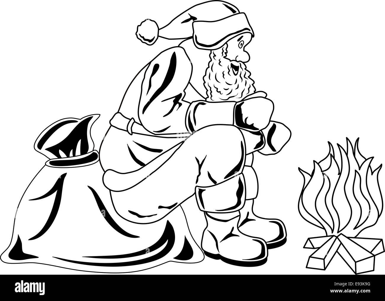 Santa Claus si siede da fuoco Foto Stock