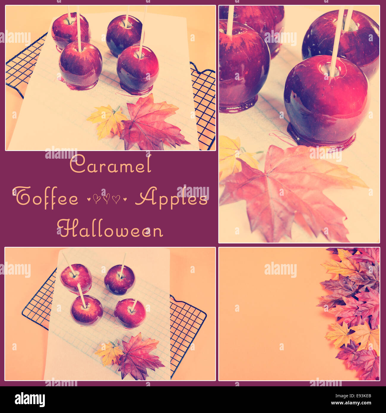 Retrò stile vintage caramel toffee mele per autunno autunno festa di Halloween dolcetto o scherzetto con campione di testo. Foto Stock