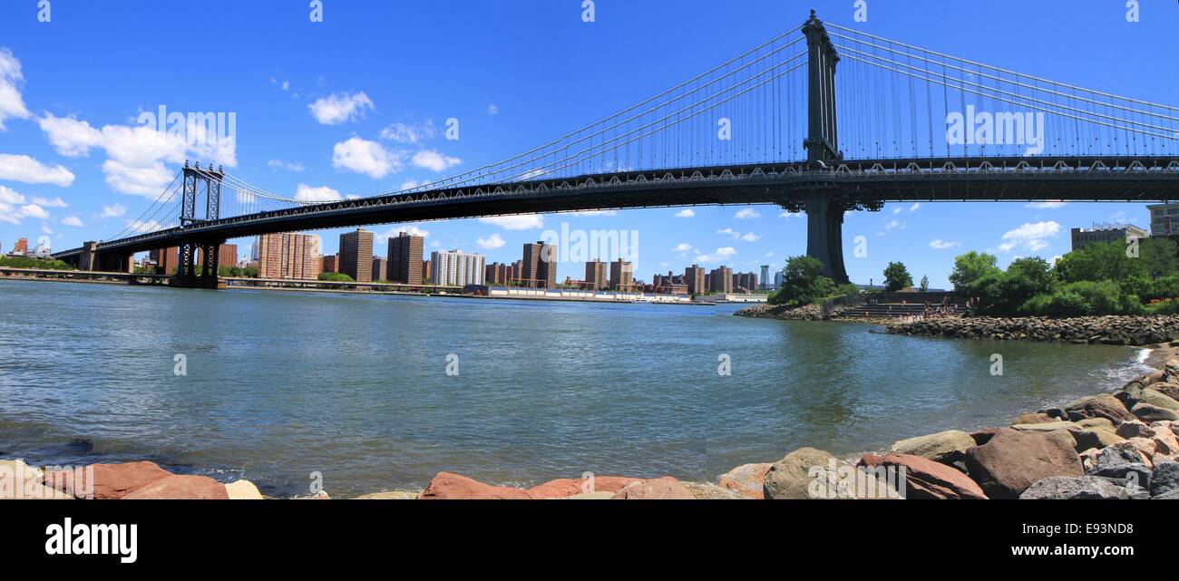 Vista panoramica di Manhattan Bridge, New York City, Stati Uniti d'America Foto Stock
