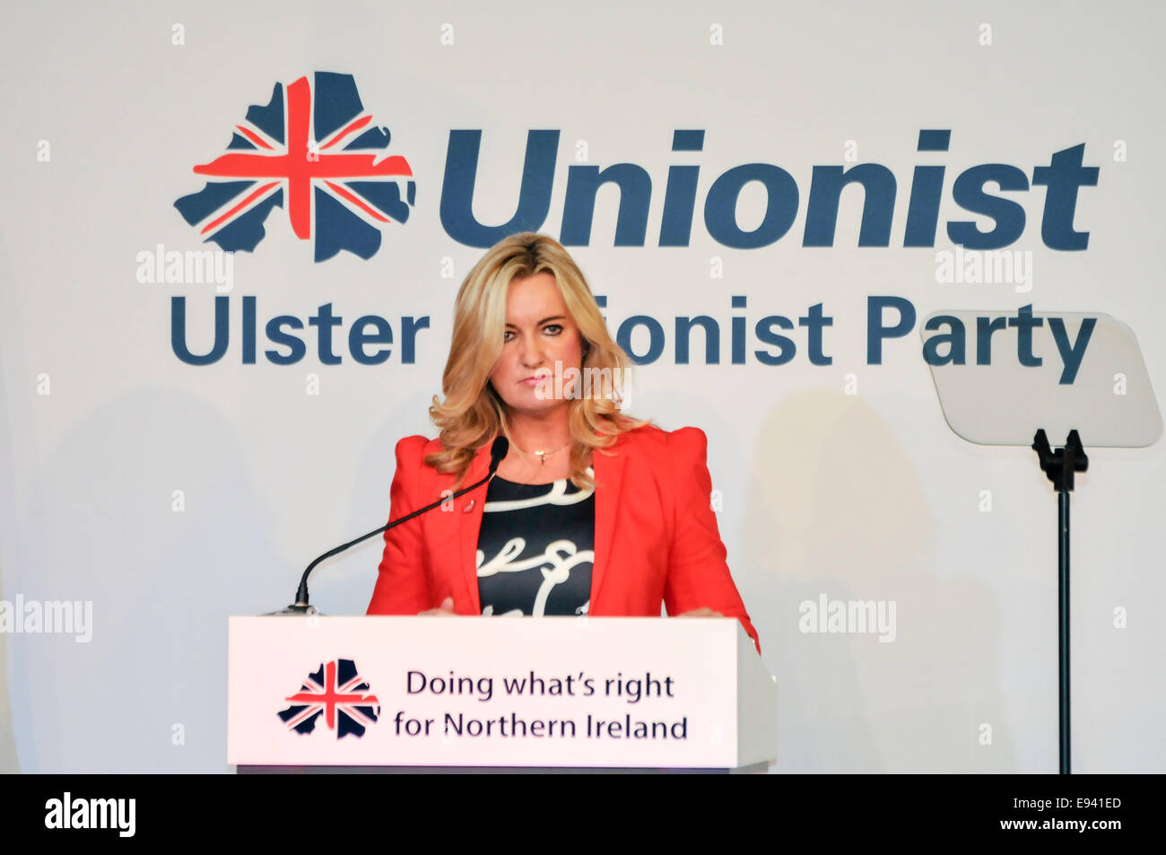 Belfast, Irlanda del Nord. Xviii oct, 2014. Joanne Dobson, MLA per Bann superiore e Westminster candidato per l'Ulster Partito unionista all'Ulster unionista credito Conferenza: Stephen Barnes/Alamy Live News Foto Stock