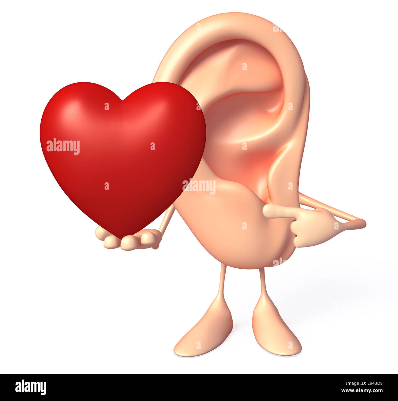Personaggio dei fumetti di orecchio con cuore rosso Foto Stock