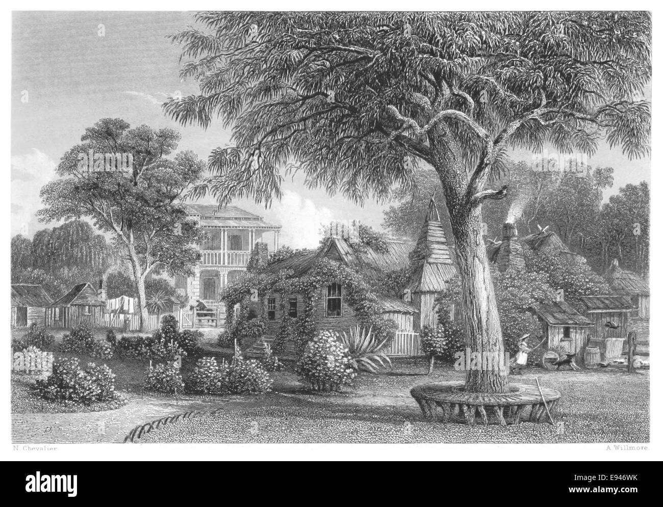 Uno schizzo del 1873 che illustra la transizione tra le stazioni Old e New Home, fornendo informazioni sullo sviluppo e i cambiamenti nel design delle stazioni durante la fine del XIX secolo. Foto Stock