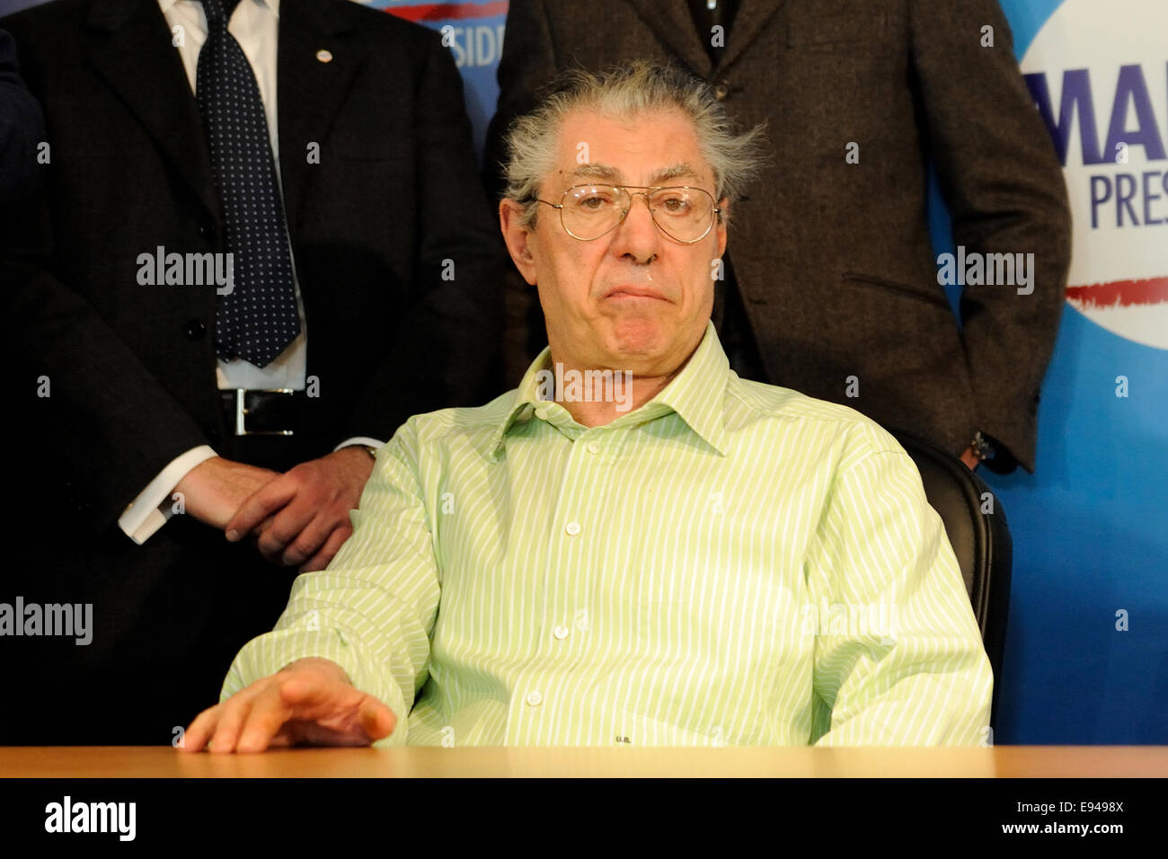 Umberto Bossi, Lega Nord segretario federale (pugno sul tavolo) Foto Stock