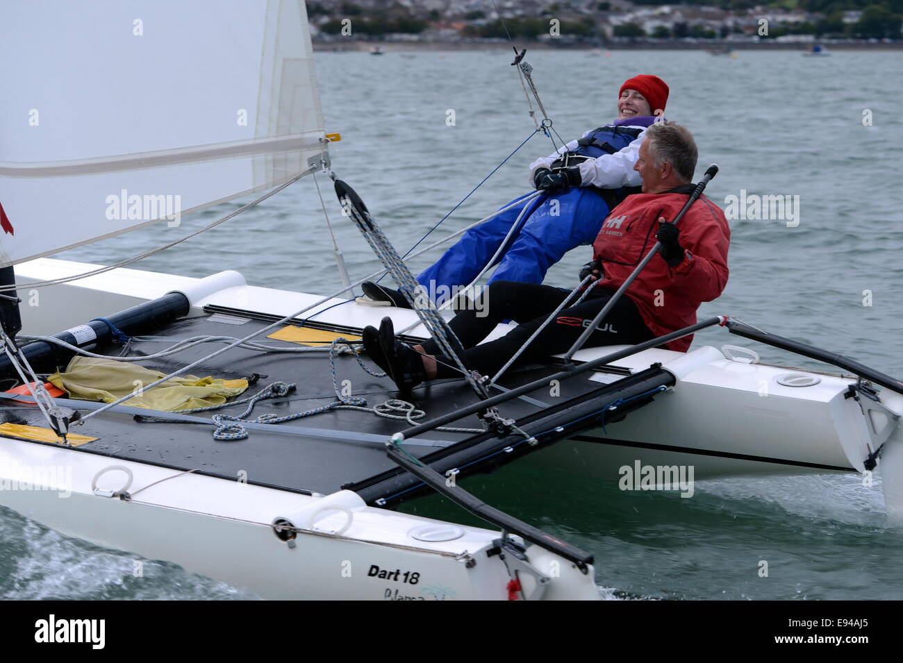 Barca a vela Catamarani dart 18 europei 2014 Mumbles Swansea foto da Phil holden Foto Stock