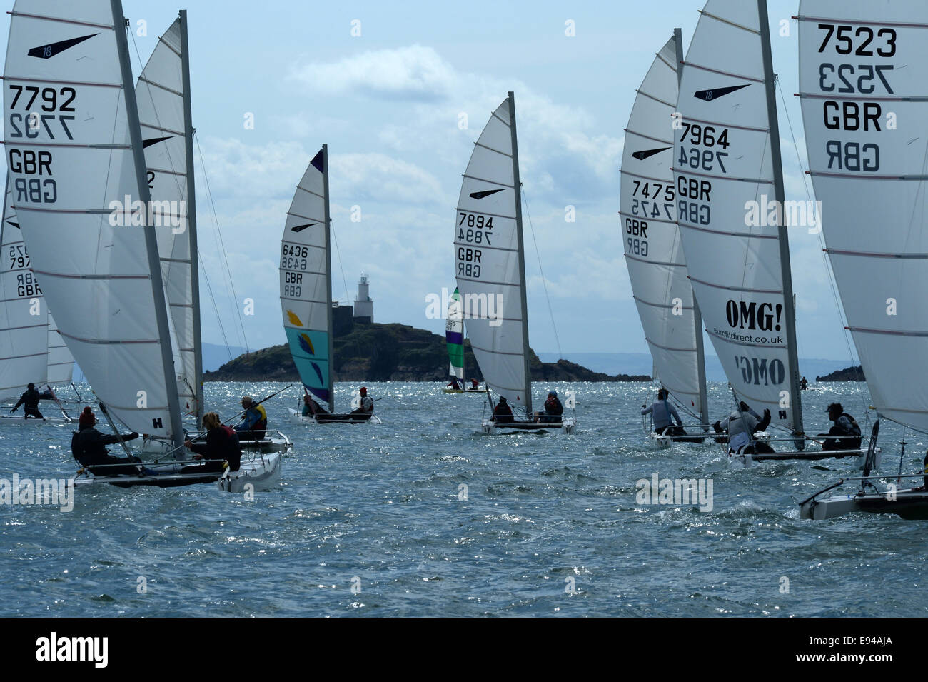 Barca a vela Catamarani dart 18 europei 2014 Mumbles Swansea foto da Phil holden Foto Stock