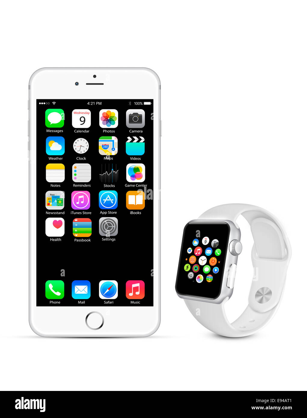 Iphone 6 in argento e apple guardare lo sport fascia bianca, con le app,  generati digitalmente da opere d'arte Foto stock - Alamy