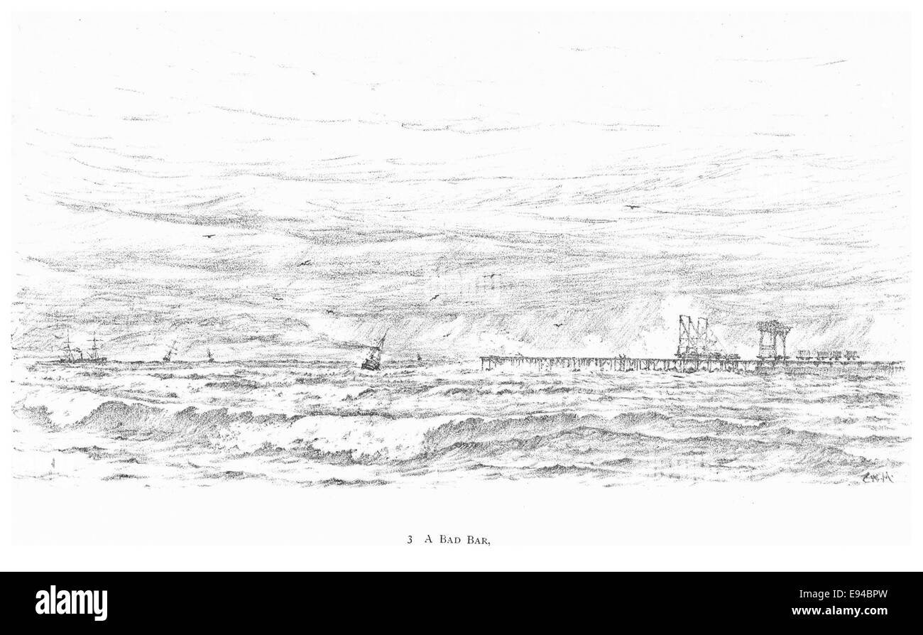 Un'illustrazione del 1891 tratta dal lavoro di Durban che raffigura un "bar cattivo", che potrebbe riferirsi a un luogo pericoloso o problematico in un'epoca passata. L'immagine è una rappresentazione storica dell'ambiente e del contesto durante il periodo di tempo. Foto Stock