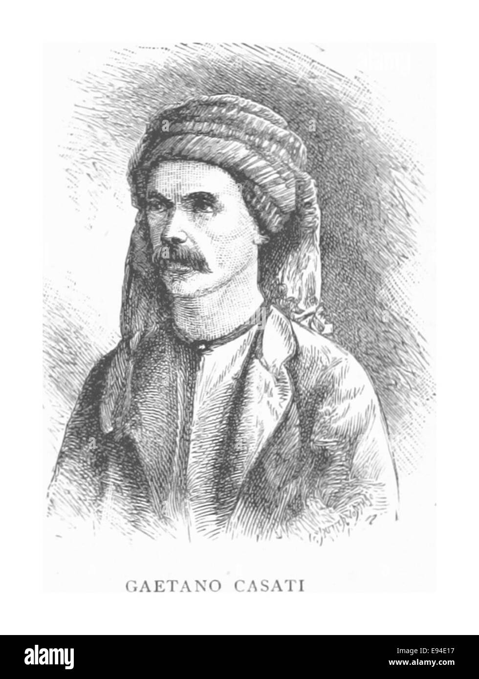 Un'illustrazione del 1893 di Gaetano Casati, un Africanista, mostrata nel suo contesto storico. L'immagine riflette il suo lavoro nello studio e nell'esplorazione dell'Africa durante il XIX secolo. Foto Stock