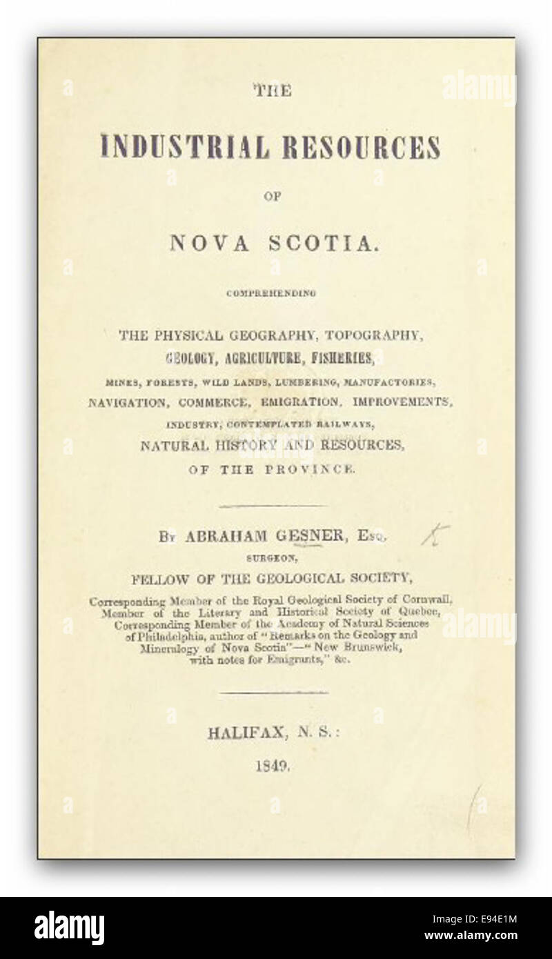 GESNER(1849) le risorse industriali della NOVA SCOTIA Foto Stock