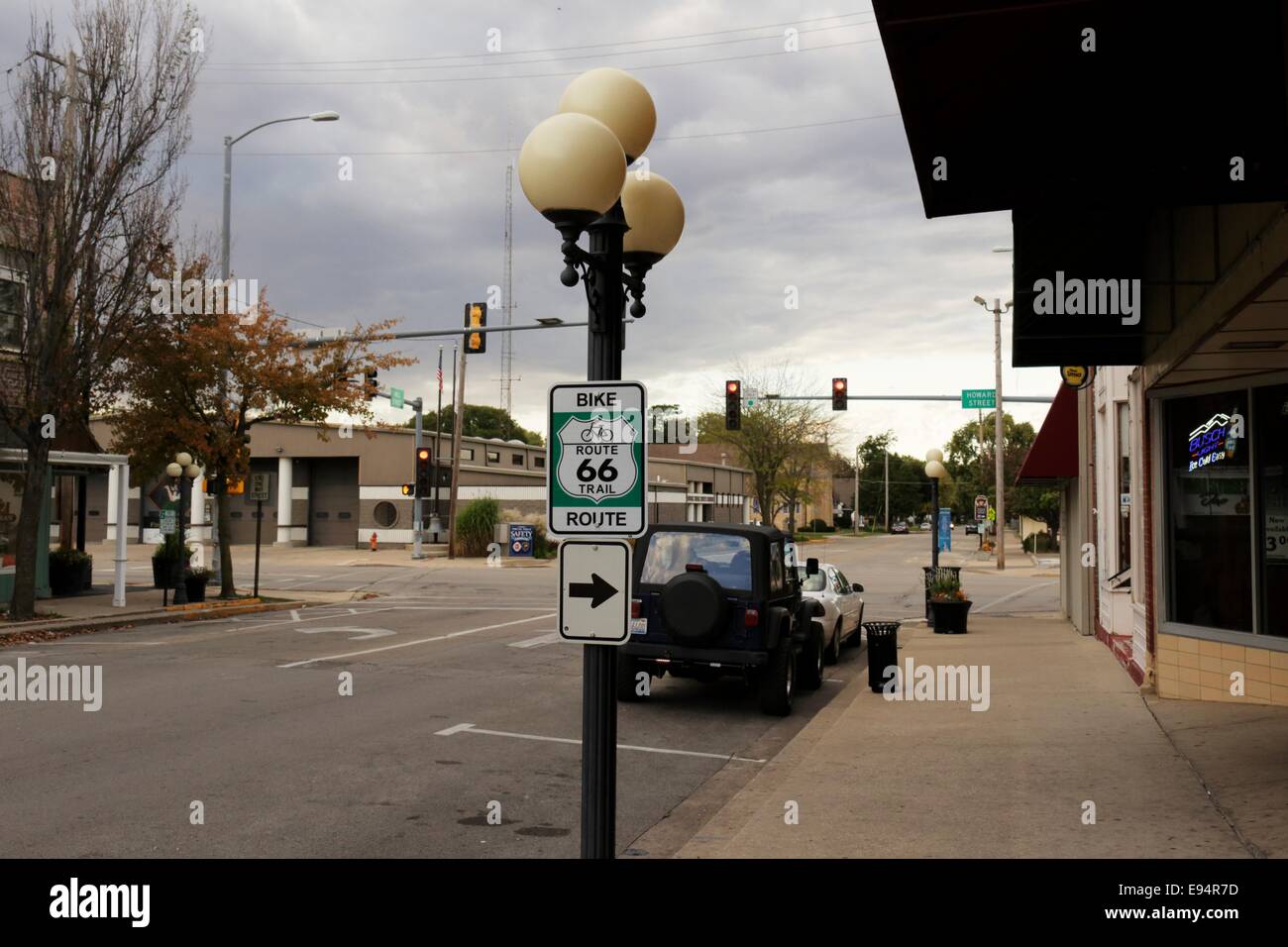 66 percorso ciclabile marcatore. Pontiac, Illinois. Foto Stock
