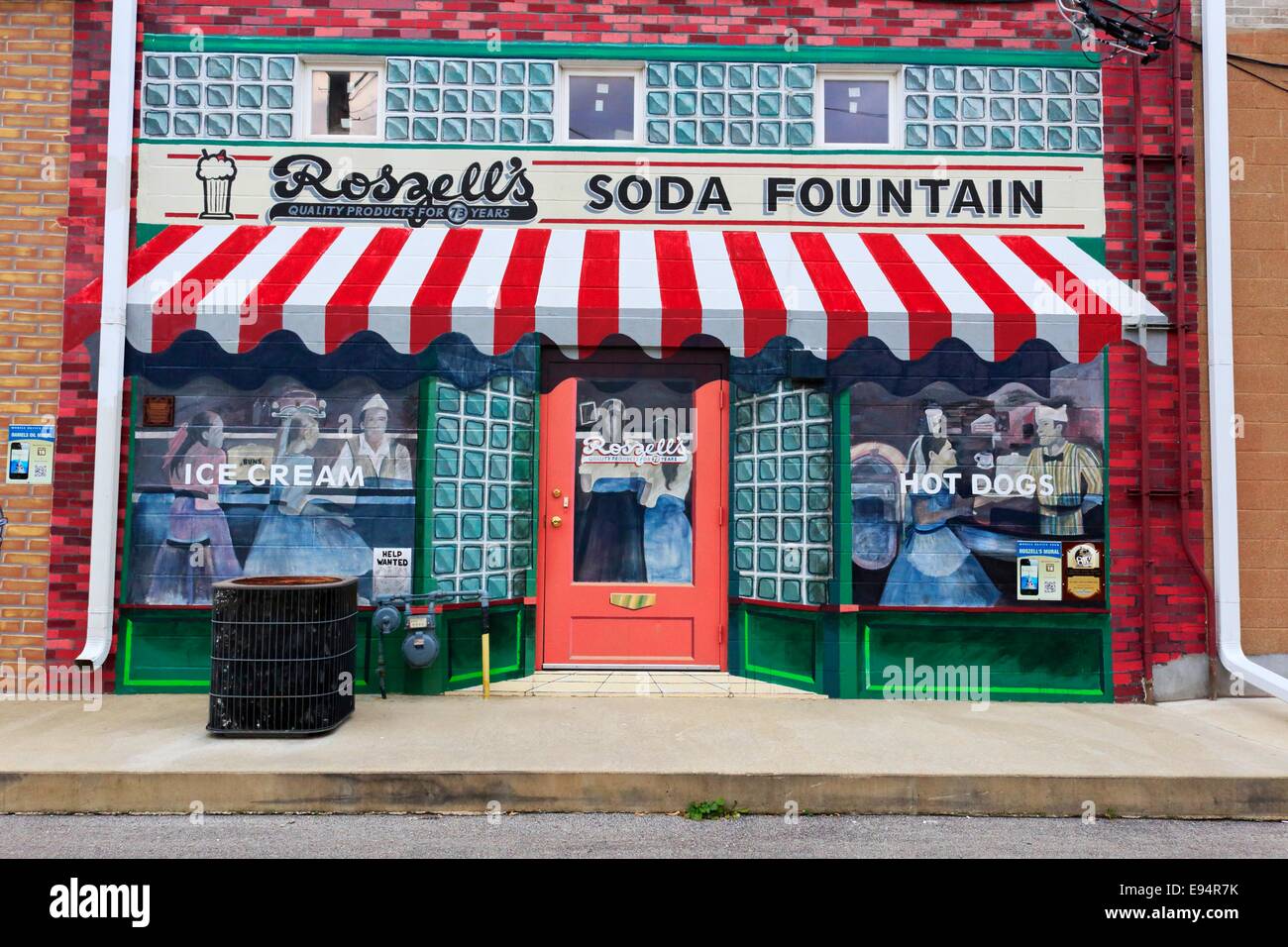 Il murale raffigurante la fontana di soda. Pontiac, Illinois Foto Stock