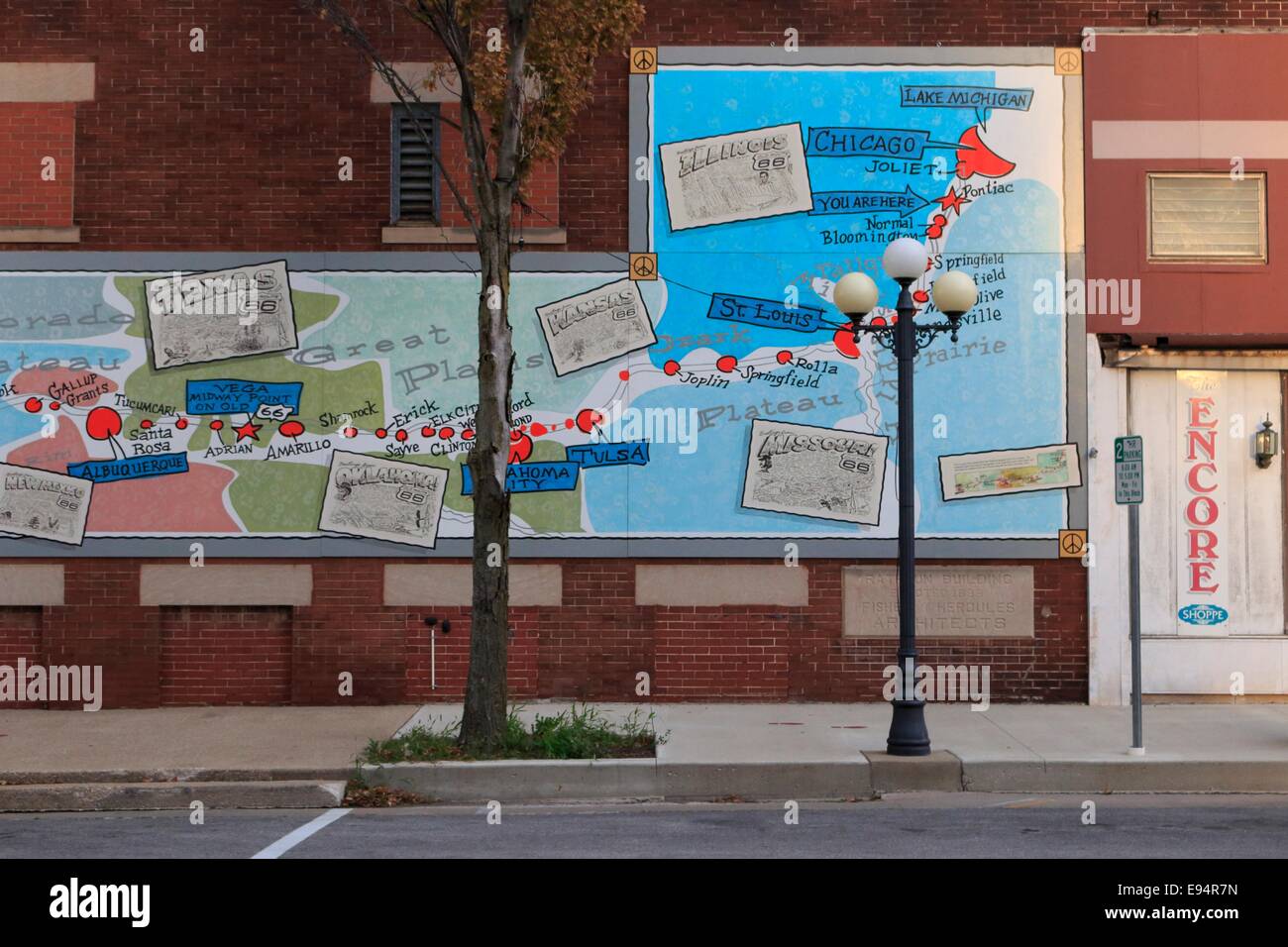 Mappa murale di Route 66. Pontiac, Illinois. Foto Stock
