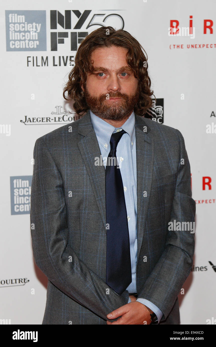Zach Galifianakis assiste il "Birdman o l'inaspettato virtù dell' ignoranza" premiere al New York Film Festival. Foto Stock