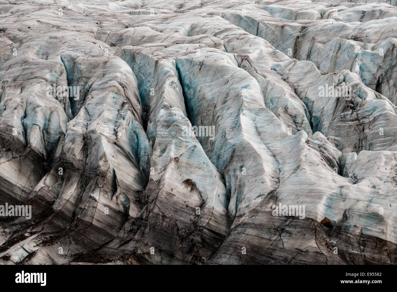La formazione di ghiaccio, ghiaccio struttura, ghiacciaio Vatnajökull, nel ghiacciaio Breiðárlón laguna, Austurland, Islanda Foto Stock