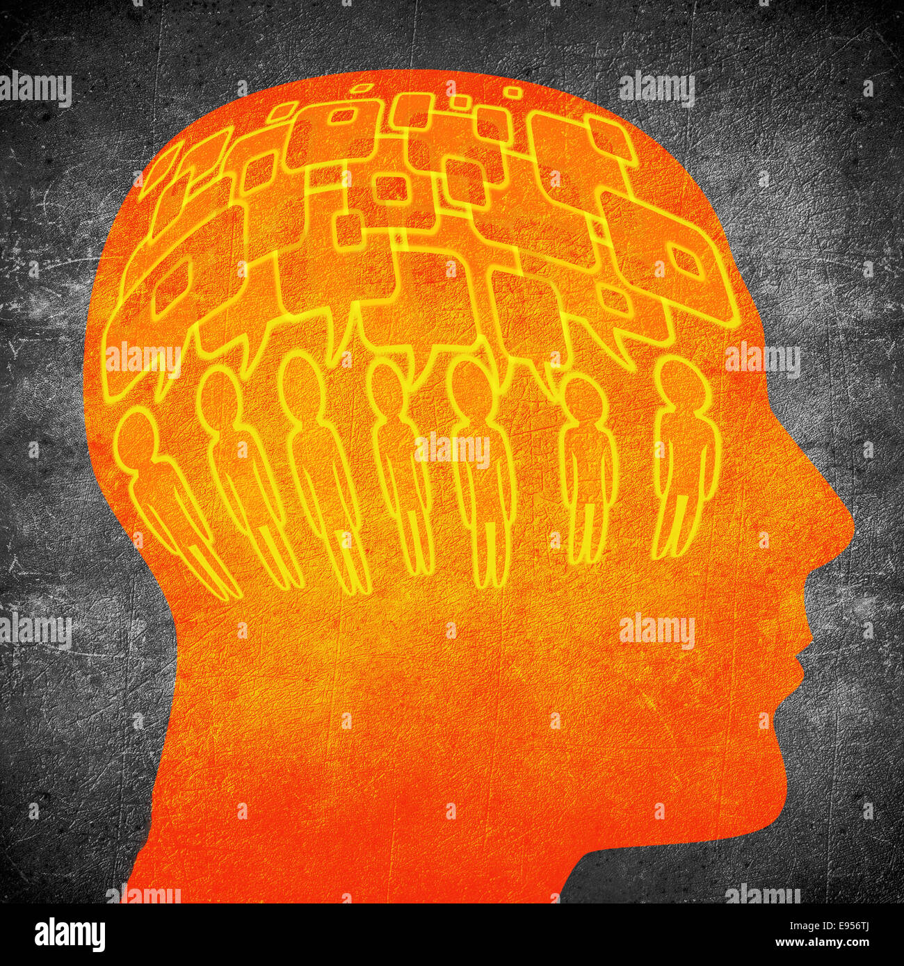 Troppo parlando concetto illustrazione digitale di colore arancione su sfondo nero Foto Stock