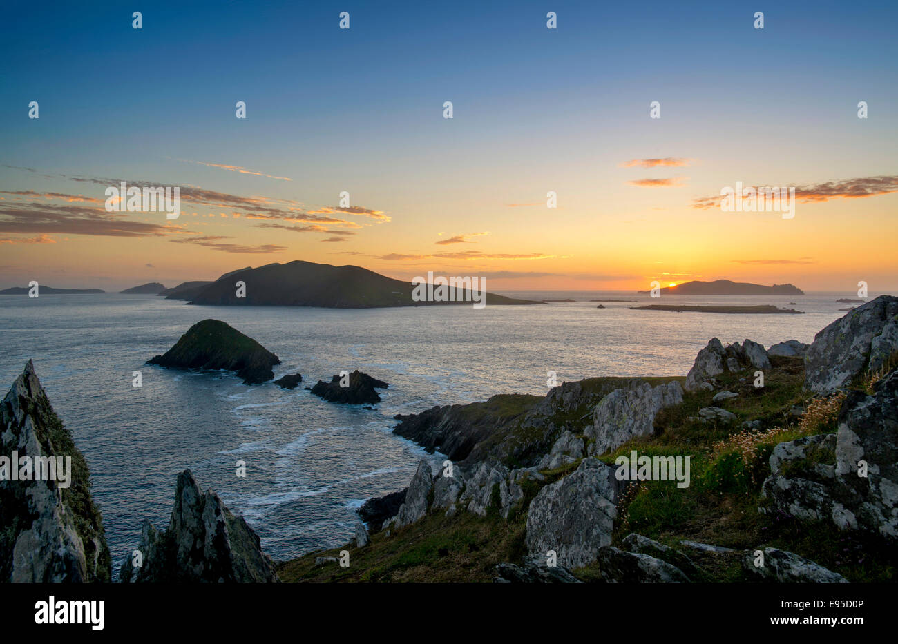 Isole Blasket da Dunmore Testa, Dingle, Co. Kerry, Irlanda Foto Stock