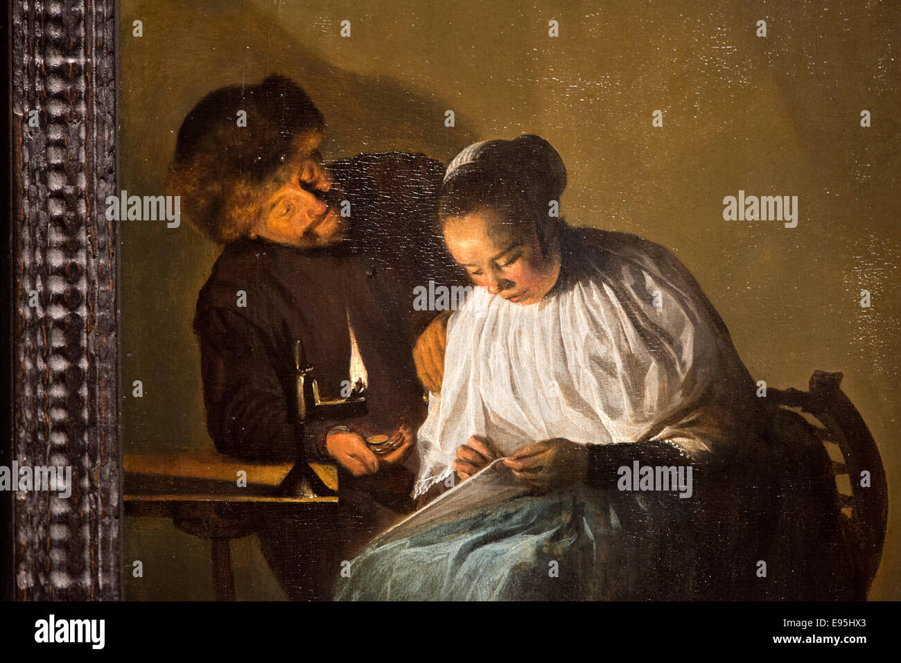 L'uomo che offre denaro per la giovane donna dal pittore olandese judith leyster 1631 Foto Stock