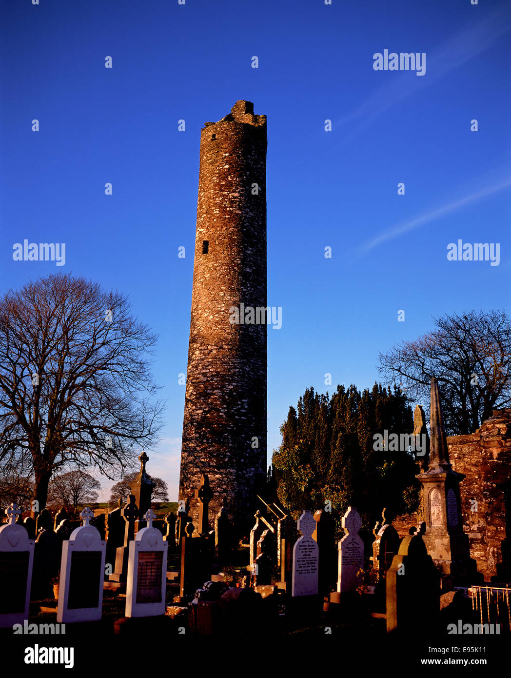 Round Tower Monasterboice, Co. Louth. L'Irlanda Foto Stock