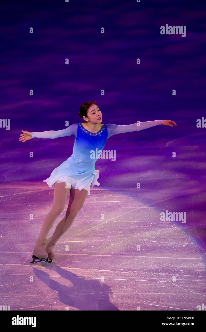 Kim Yu-Na (KOR) esecuzione nel pattinaggio di figura mostra di Gala presso i Giochi Olimpici Invernali, Sochi 2014 Foto Stock