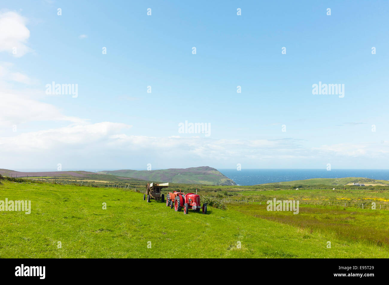 Red vecchio trattore in Isola di Man Foto Stock