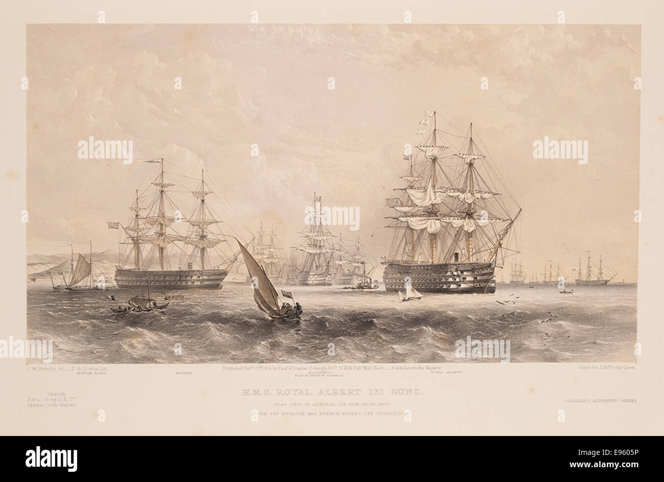 Una fotografia della HMS Royal Albert, una nave da guerra con 131 cannoni comandata dal barone Edmund Lyons durante la guerra di Crimea. L'immagine mostra la potenza navale della nave nel Mar d'Azov, evidenziando le forze militari coinvolte nel conflitto a Sebastopoli. Foto Stock