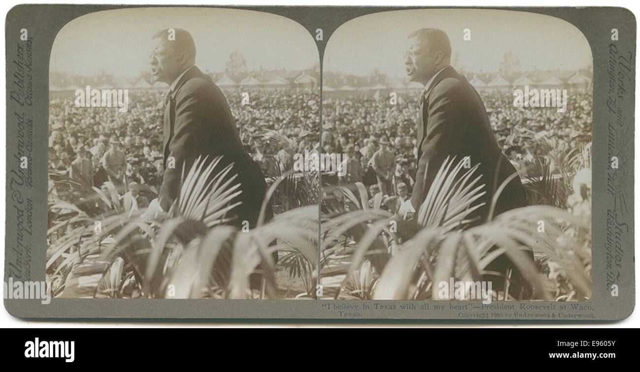 "Io credo in Texas con tutto il mio cuore' - il presidente Roosevelt a Waco, Texas. Foto Stock
