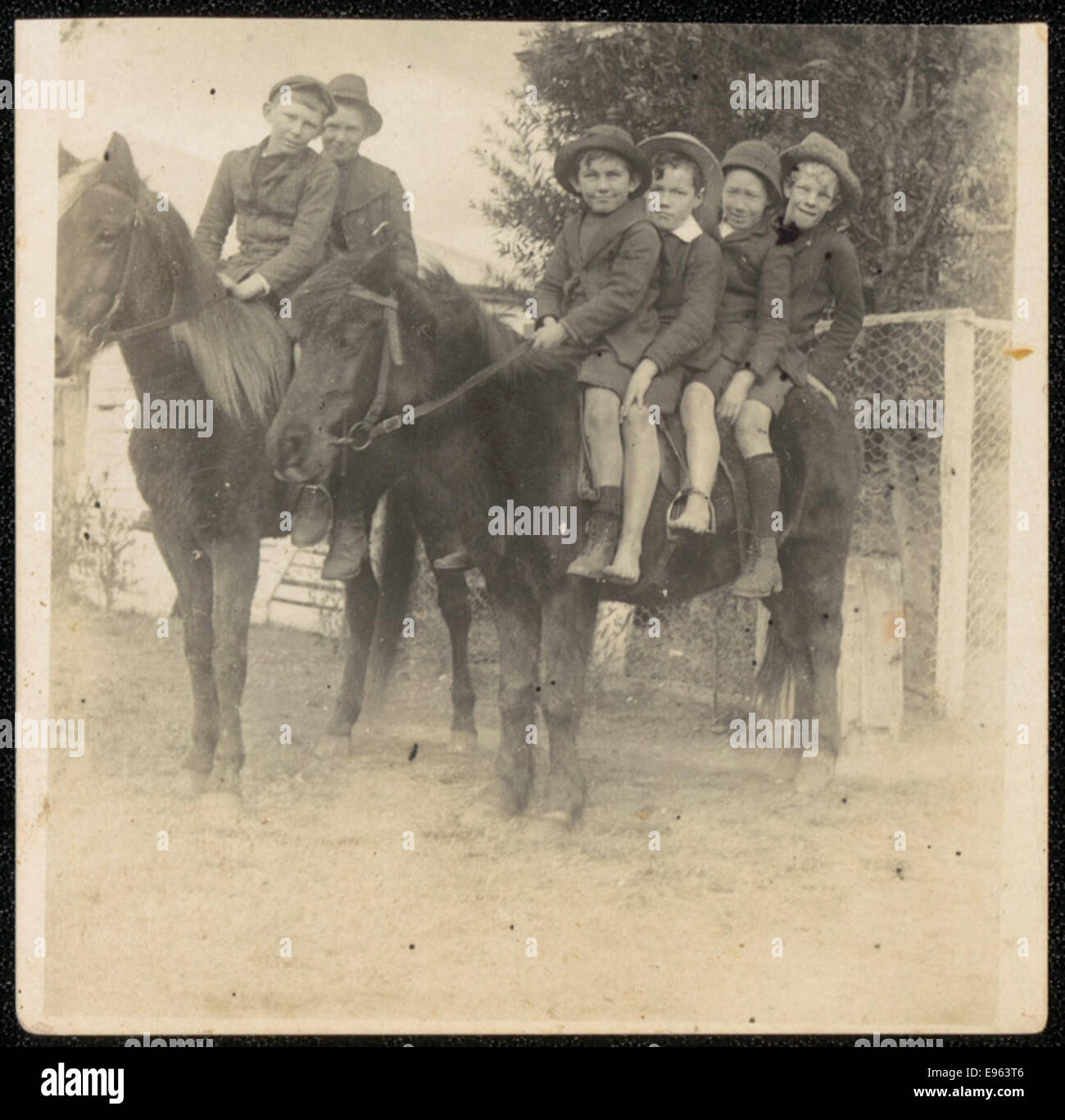 Dapto Ovest scuola pubblica - Mervyn Waples, Bernard Clifford su pony di castagno Molly. Stan Gilroy, Reg Gibson, Harry Chinnock, Eddie Taylor su pony nero Foto Stock