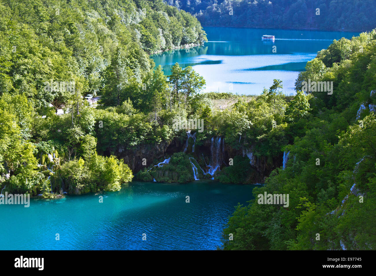 Il parco nazionale dei Laghi di Plitvice cascata Foto Stock